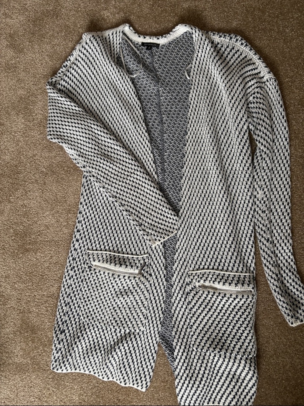 Dynamite Black & White Open Knit Cardigan
